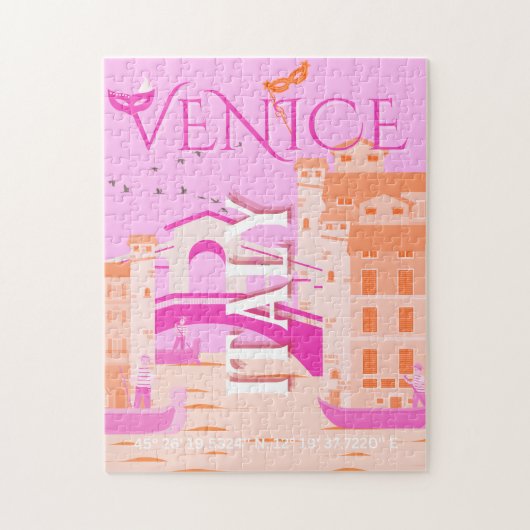 Puzzle Venice Travel Art, Italie, Travel Art, Rétro, Rose (Vertical)