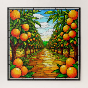 Puzzle Verger d'orange vibrant sous un ciel bleu vif