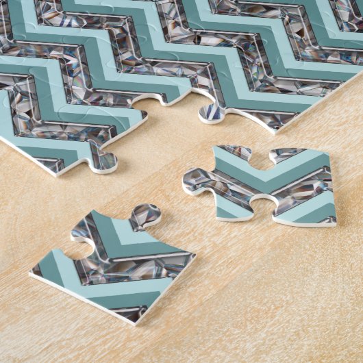 Puzzle Verre coupé foncé et Zigzag Turquoise (Côté)