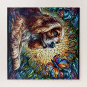 Puzzle Verre tendu Cocker spanière jaune vif bleu (Horizontal)