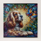 Puzzle Verre tendu Cocker spanière jaune vif bleu (Vertical)