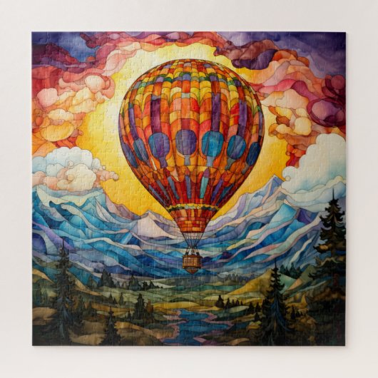 Puzzle Verre tendu Hot Air Ballotte Sunset Mountains (Vertical)