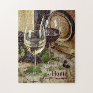 Puzzle Verres à vin rouge et blanc rustiques Raisin Tonne