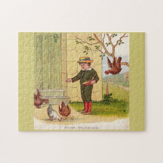Puzzle vers 1900 Alimenter les poulets (Horizontal)