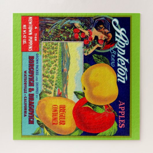 Puzzle vers 1900 Appleton Apples crate étiquette (Horizontal)