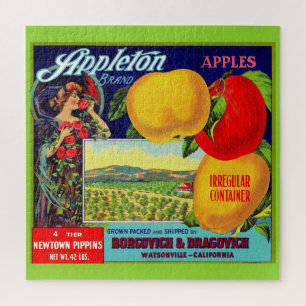 Puzzle vers 1900 Appleton Apples crate étiquette