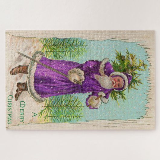 Puzzle vers 1910 Père Noël en robe violette (Horizontal)