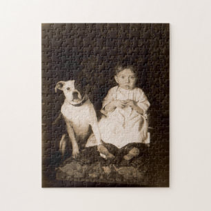 Puzzle vers 1910 pitbull et bébé RPPC