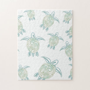 Puzzle Vert blanc de motif de tortues de mer