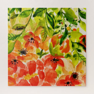 Puzzle Vert Fleurs de corail en fleurs sauvages Aquarelle