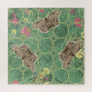 Puzzle Vert floral avec papillons