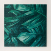 Puzzle Vert foncé, feuillage de jungle tropicale. (Horizontal)