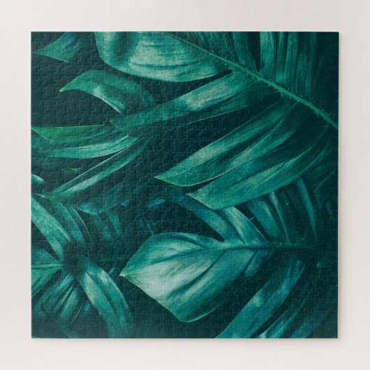 Puzzle Vert foncé, feuillage de jungle tropicale. (Horizontal)