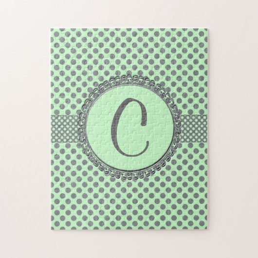 Puzzle Vert menthe avec Pois gris-Monogramme STaylor (Vertical)