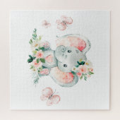 Puzzle Vert rose mignon Baby shower de cadre d'éléphant F (Horizontal)
