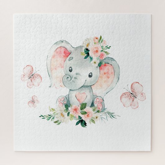 Puzzle Vert rose mignon Baby shower de cadre d'éléphant F (Vertical)