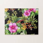 Puzzle Vert tropical Boho rose jaune floral (Horizontal)