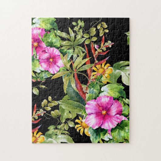Puzzle Vert tropical Boho rose jaune floral (Vertical)