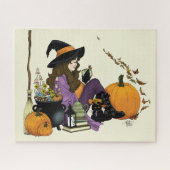 Puzzle Vibes de sorcière cosy Halloween Citrouille violet (Horizontal)