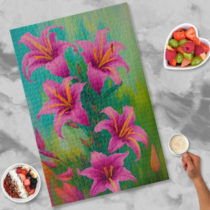 Puzzle Vibrant Art Moderne Pink Lilies Peinture à l'huile