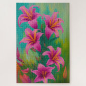 Puzzle Vibrant Art Moderne Pink Lilies Peinture à l'huile (Vertical)