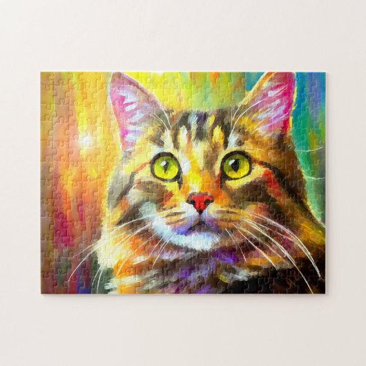 Puzzle Vibrant, Coloré, Tabby Gris Orange Peinture Chat (Horizontal)