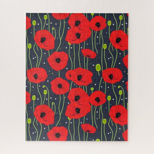 Puzzle Vibrant Modern Red Poppies Pattern Art (Vertical)