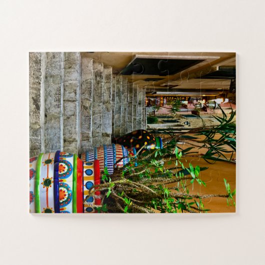 Puzzle Vibrant Pottery on Rustic Taormina Staircase (Horizontal)