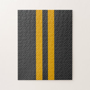 Puzzle Vibrant Yellow Racing Stripes Carbon Fiber Style