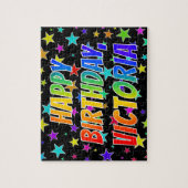 Puzzle "VICTORIA" Prénom, Amusant "HEUREUX ANNIVERSAIRE" (Vertical)