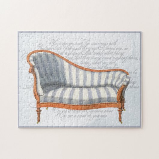 Puzzle Victorian Blue Stripe Chaise Lounge (Horizontal)