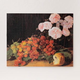 Puzzle Vie morte avec Roses, fraises et pain