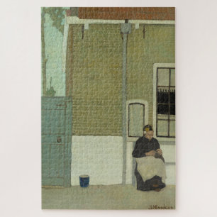 Puzzle Vieille femme hollandaise devant sa maison
