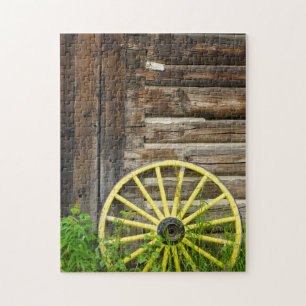Puzzle Vieille roue de chariot dans une vieille ville aur
