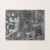 PUZZLE VIEILLE WITCH HAPPY HOME, CATS & OWL NOIR/WHT HALL (Horizontal)
