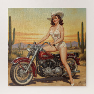 Puzzle Vielle école Retro Pin-up fille sur moto