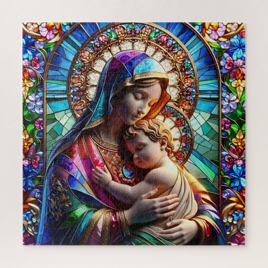 Puzzle Vierge Marie et Bébé Jésus Vitrail (Vertical)