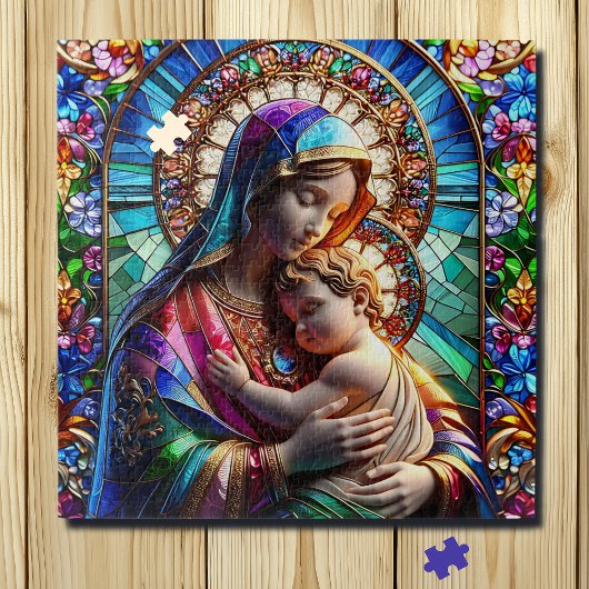 Puzzle Vierge Marie et Bébé Jésus Vitrail