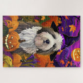 Puzzle Vieux anglais Sheepdog Halloween sorcier Citrouill (Horizontal)