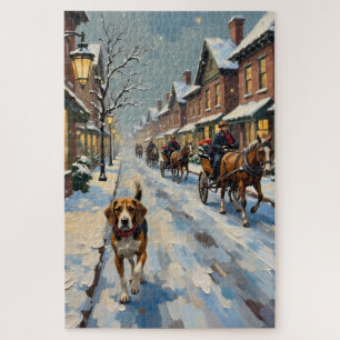 Puzzle Vieux Beagle dans une rue victorienne enneigée à N