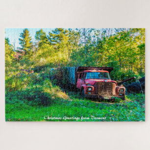 Puzzle Vieux camion vintage Vermont.Cadre de Noël