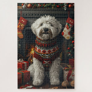 Puzzle Vieux chien de berger anglais avec cheminée de cad