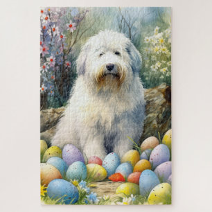 Puzzle Vieux chien de berger anglais avec vacances de œuf