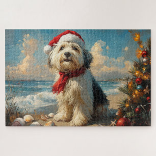 Puzzle Vieux chien de berger anglais de Noël Plage Vintag