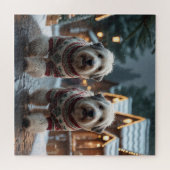 Puzzle Vieux chiens de berger anglais Noël Neige Vacances (Horizontal)
