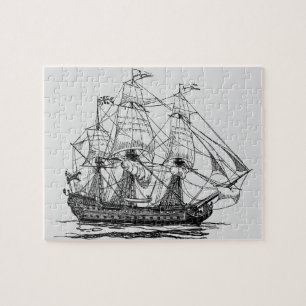 Puzzle Vieux galion pirate, croquis d'un navire de 74 can