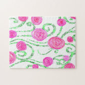 Puzzle Vignes à fleurs roses et vertes (Horizontal)