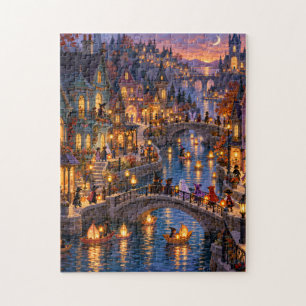 Puzzle Village de canal hanté d'Halloween enchanté