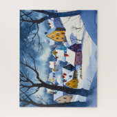 Puzzle Village de neige endormi - Aquarelle (Vertical)
