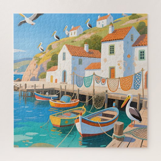 Puzzle Village de pêcheurs côtiers Pélicans (Vertical)
